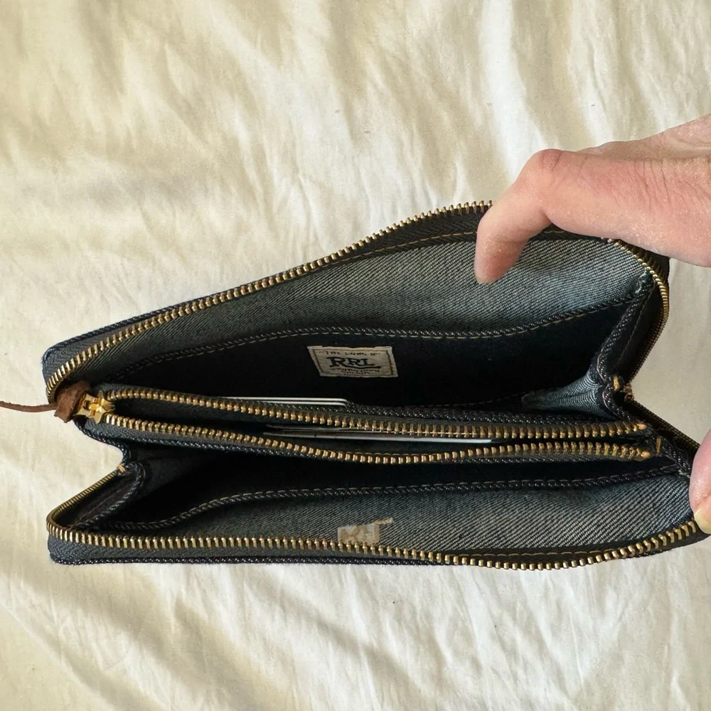 Ralph Lauren Double RL Striped Denim Pouch - Picture 3 of 5